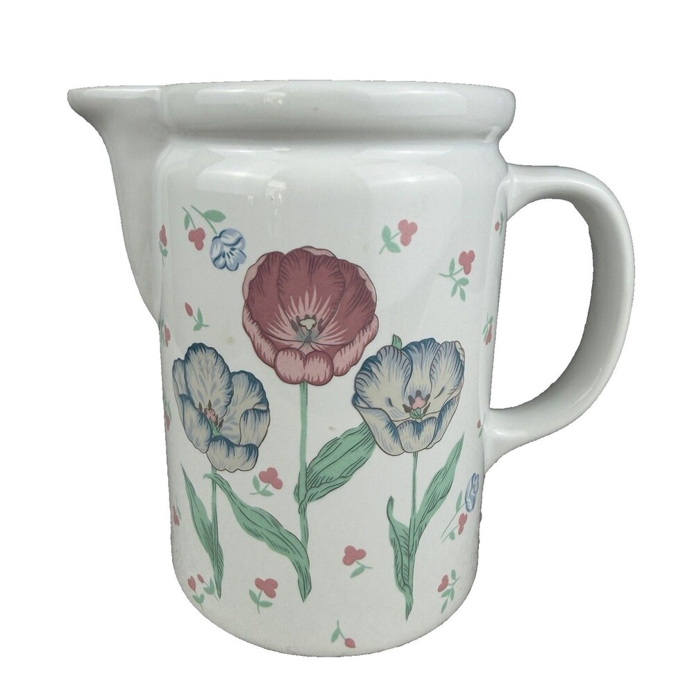 Vintage 1990 Ceramic 6" Pitcher "Tulips" by Gloria Vanderbilt for Paul Marshall